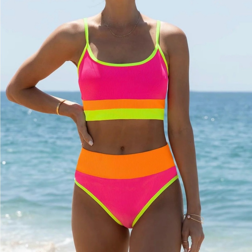 Neon Pink and Orange Bikini Set